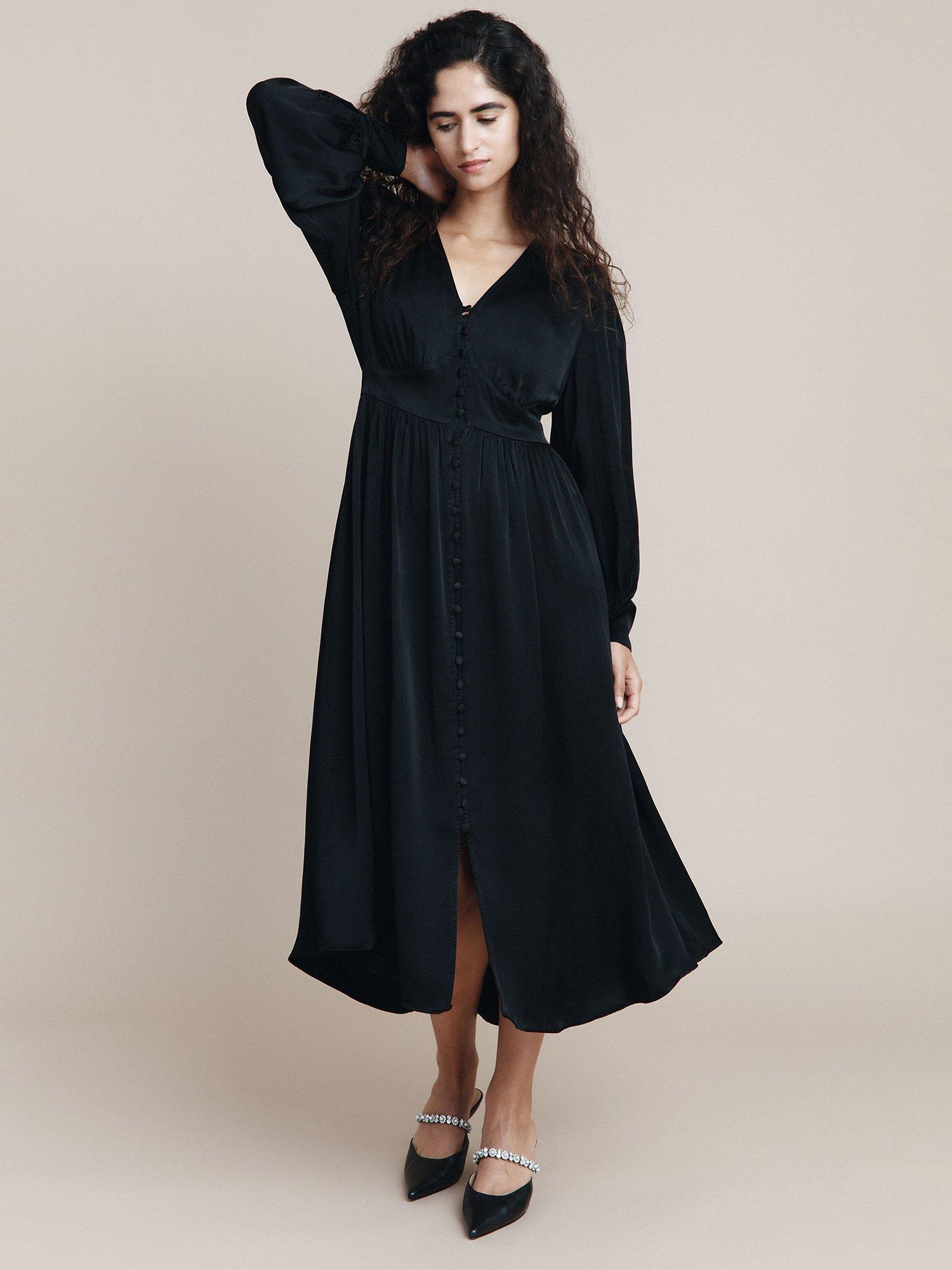 Ghost Letita Satin Midi Dress, Black