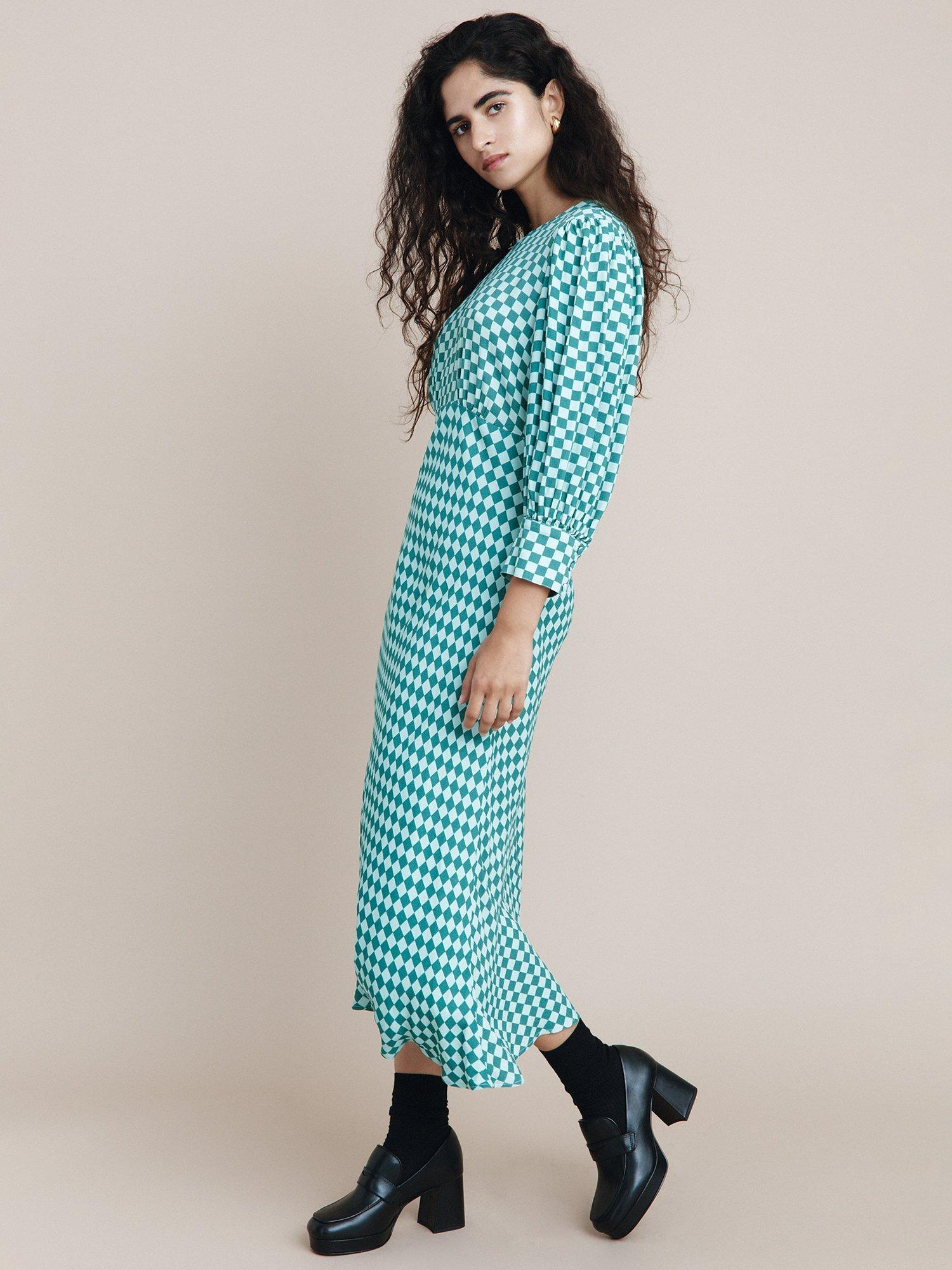 Ghost Tayla Satin Midi Dress, Green