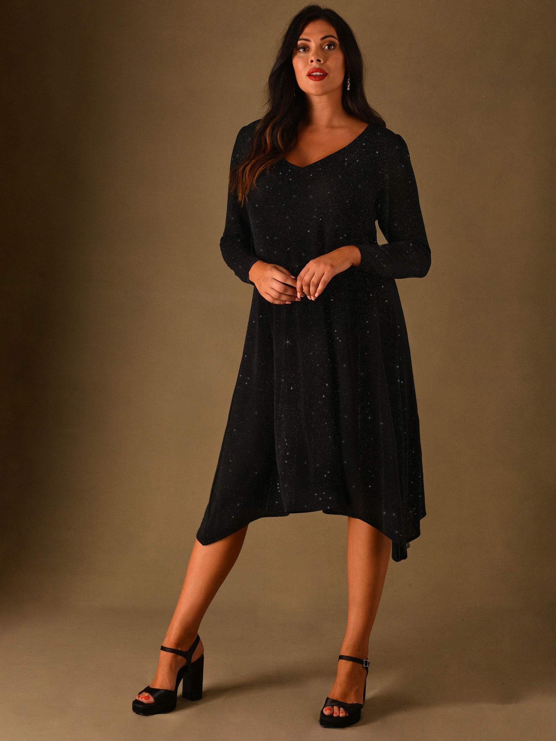 Live Unlimited V Neck Sparkly Midi Dress, Black