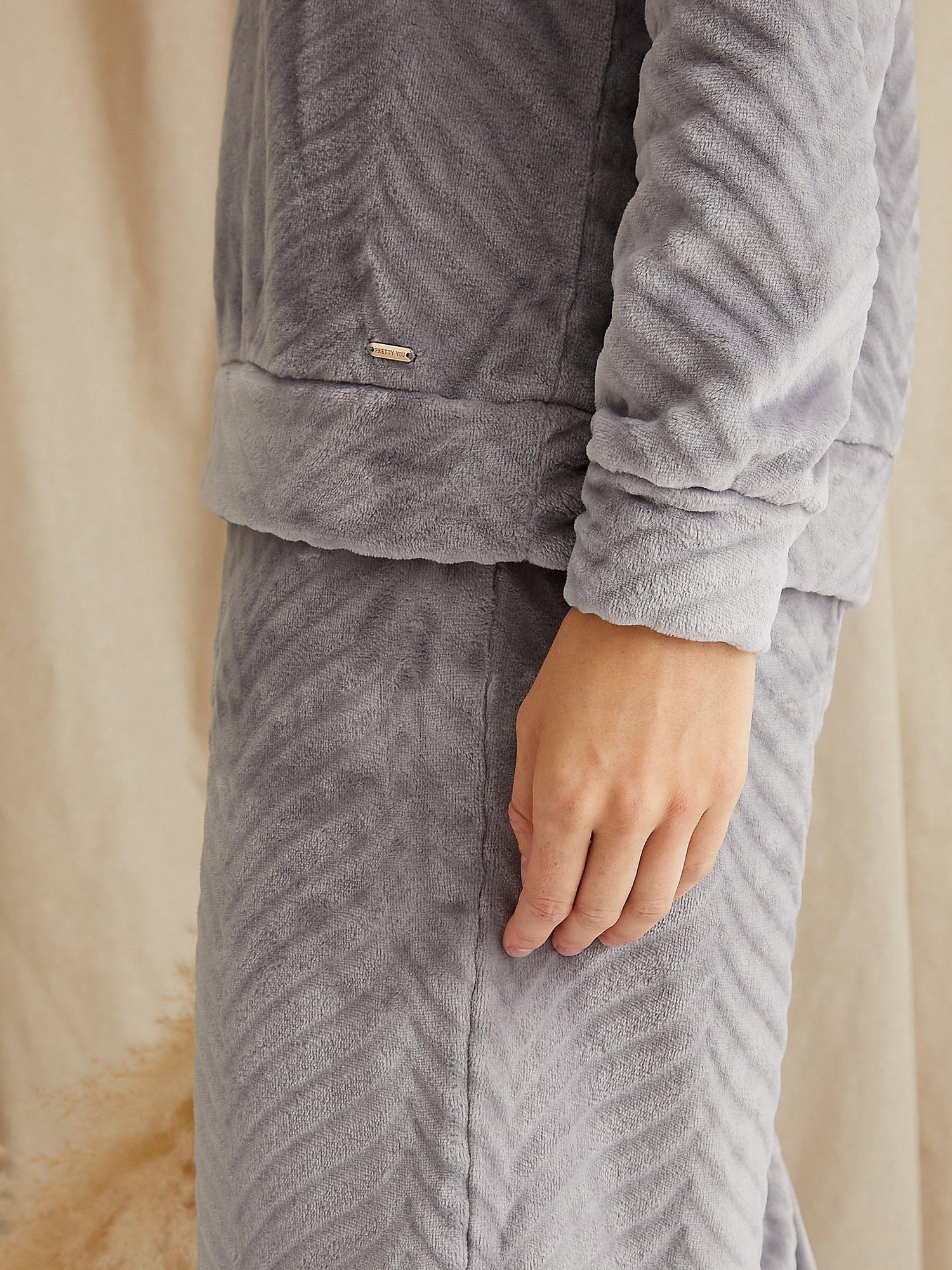 Product image 2 of 5, which shows Pretty You London Cosy Chevron Lounge Suit, Shale Grey, 10-12