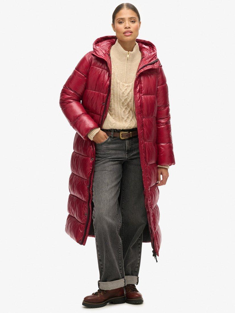 Superdry XPD Sports Longline Puffer Coat, Dark Berry