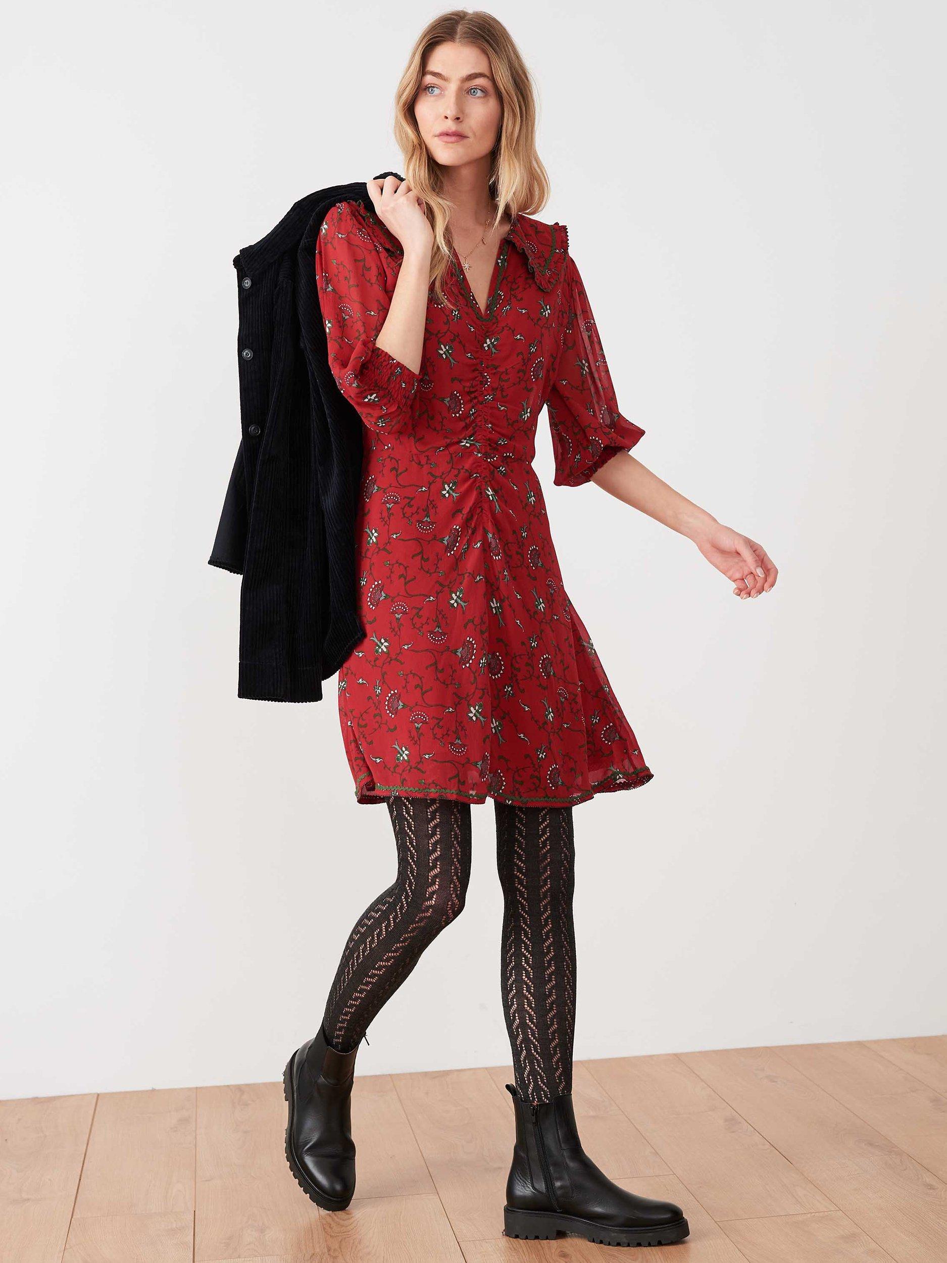 Brora Silk Botanical Print Mini Dress, Poppy