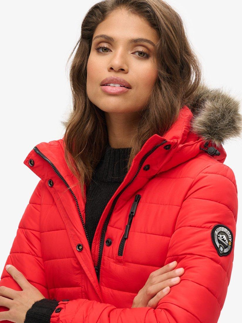 Product image 4 of 6, which shows Superdry Faux Fur Hooded Mid Length Puffer Jacket, High Risk Red, 8