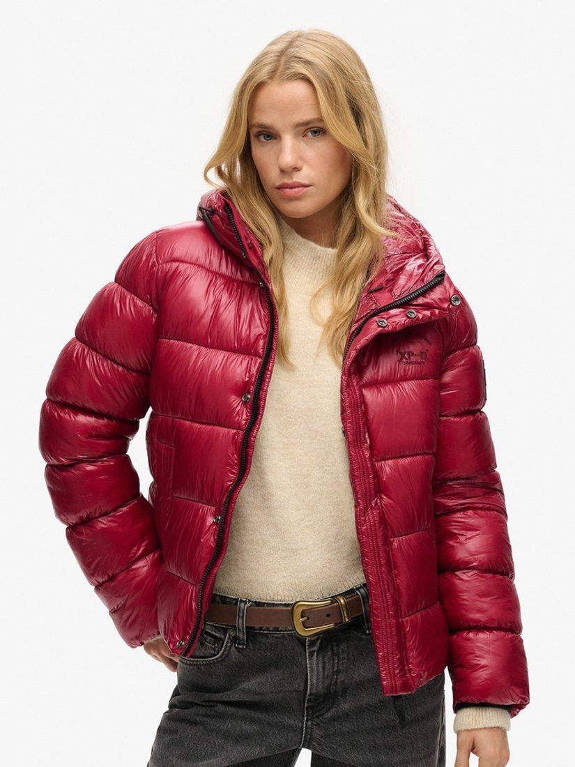 Superdry Hooded Shine Sports Puffer Jacket, Dark Berry