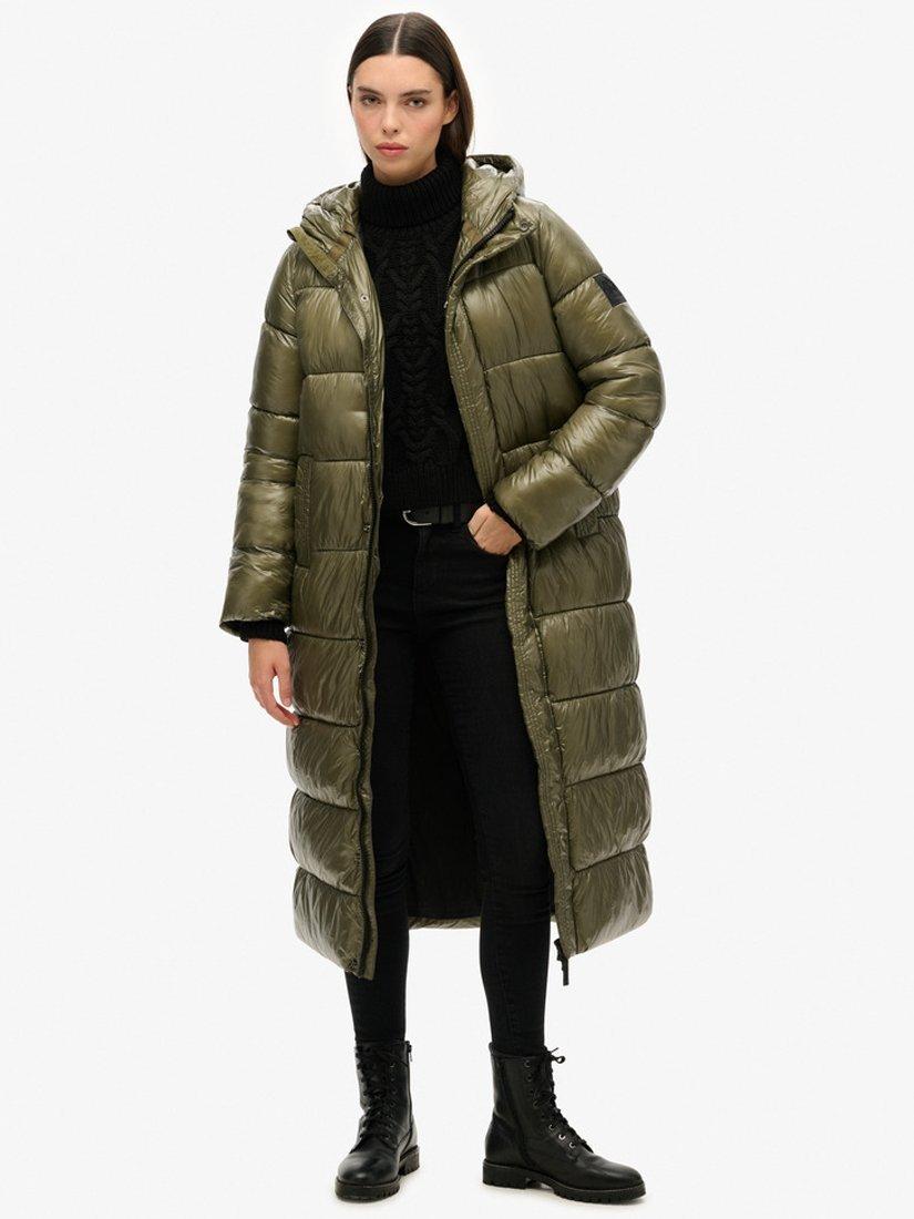 Superdry XPD Sports Longline Puffer Coat, Dusty Olive