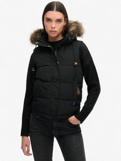 Superdry Everest Faux Fur Hooded Gilet - view 2, Black