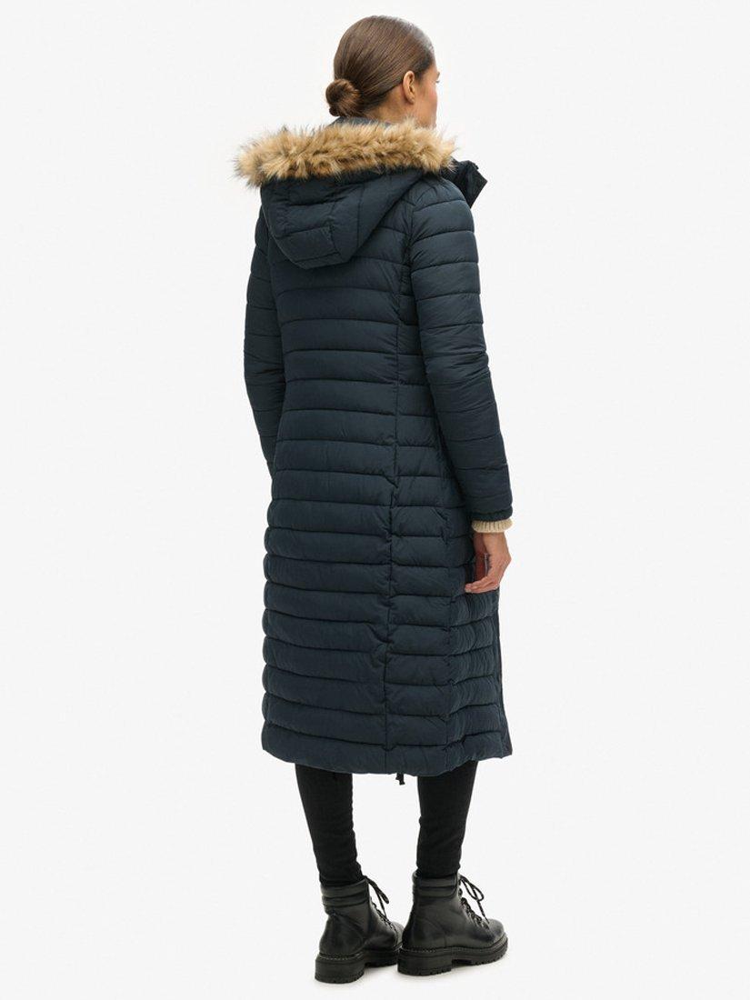 Product image 6 of 6, which shows Superdry Longline Faux Fur Hooded Puffer Jacket, Eclipse Navy, 8