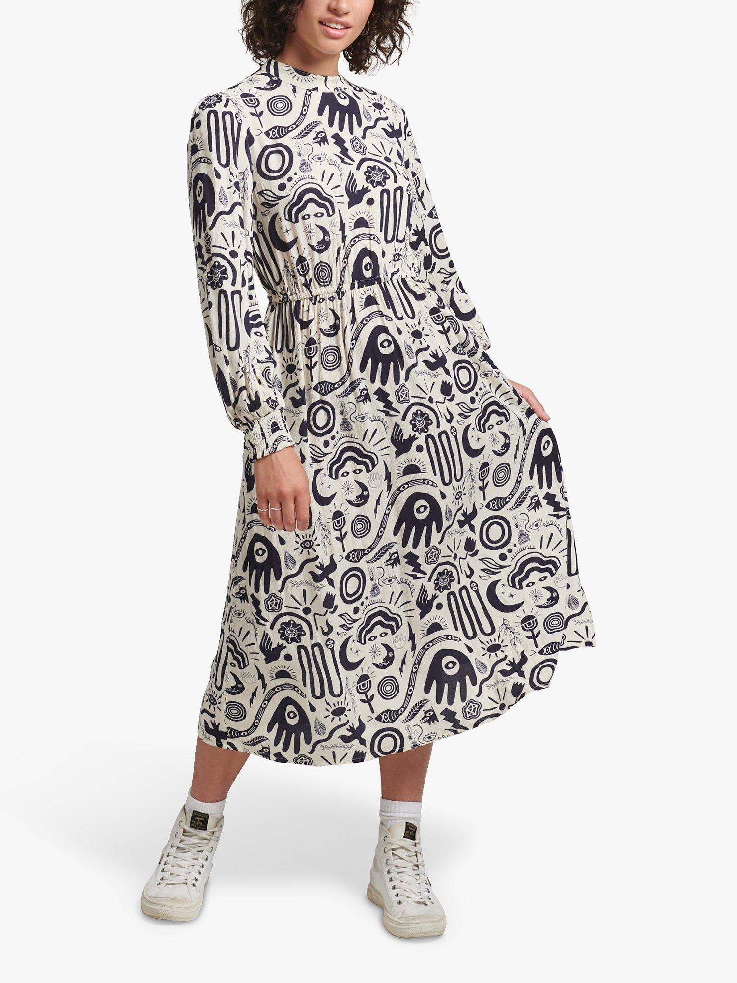 Superdry Printed Midi Long Sleeve Dress, Nomad Print