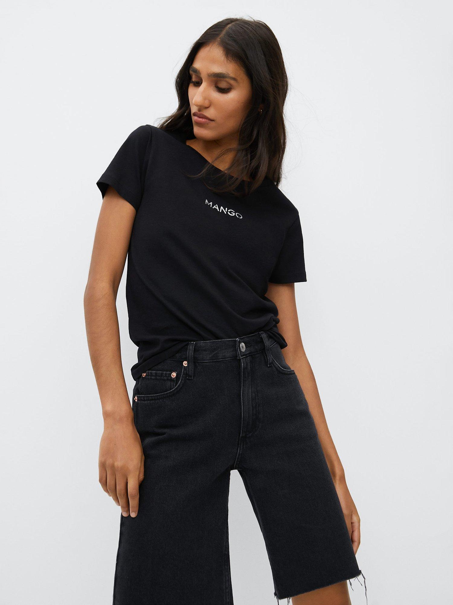 Mango Metallic Logo Tee, Black
