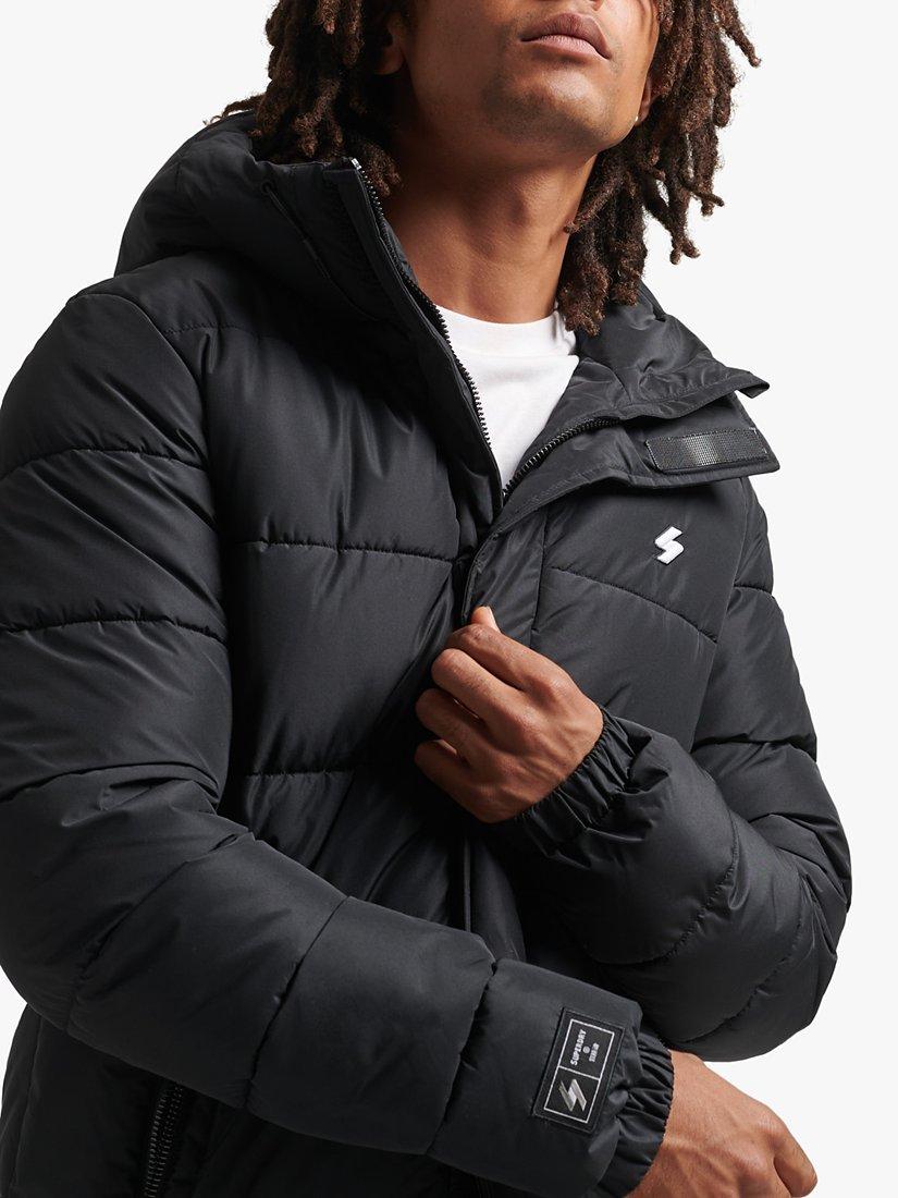 Superdry Logo Hooded Longline Coat, Black