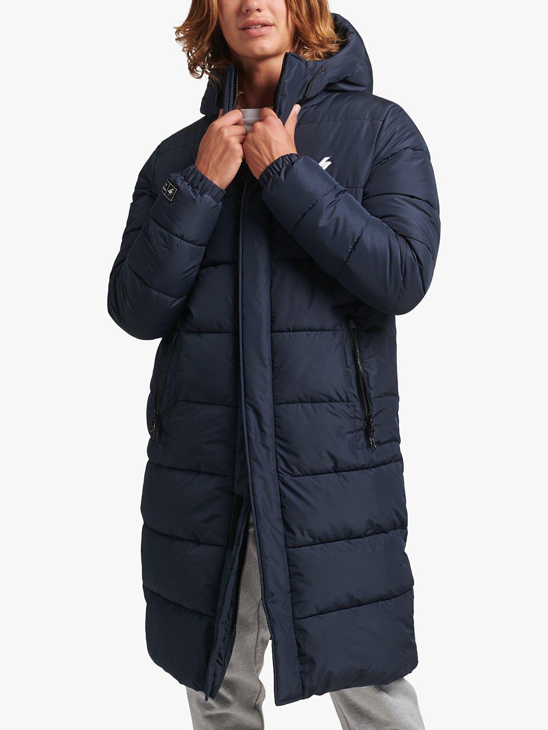 Superdry Logo Hooded Longline Coat, Eclipse Navy