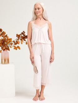 Pretty You London Lace Bamboo Cami Cropped Trouser Pyjama Set, Powder Puff
