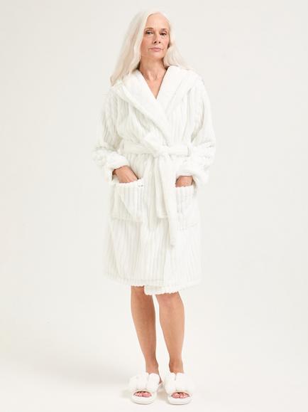 Pretty You London Stripe Textured Cloud Robe, Cream