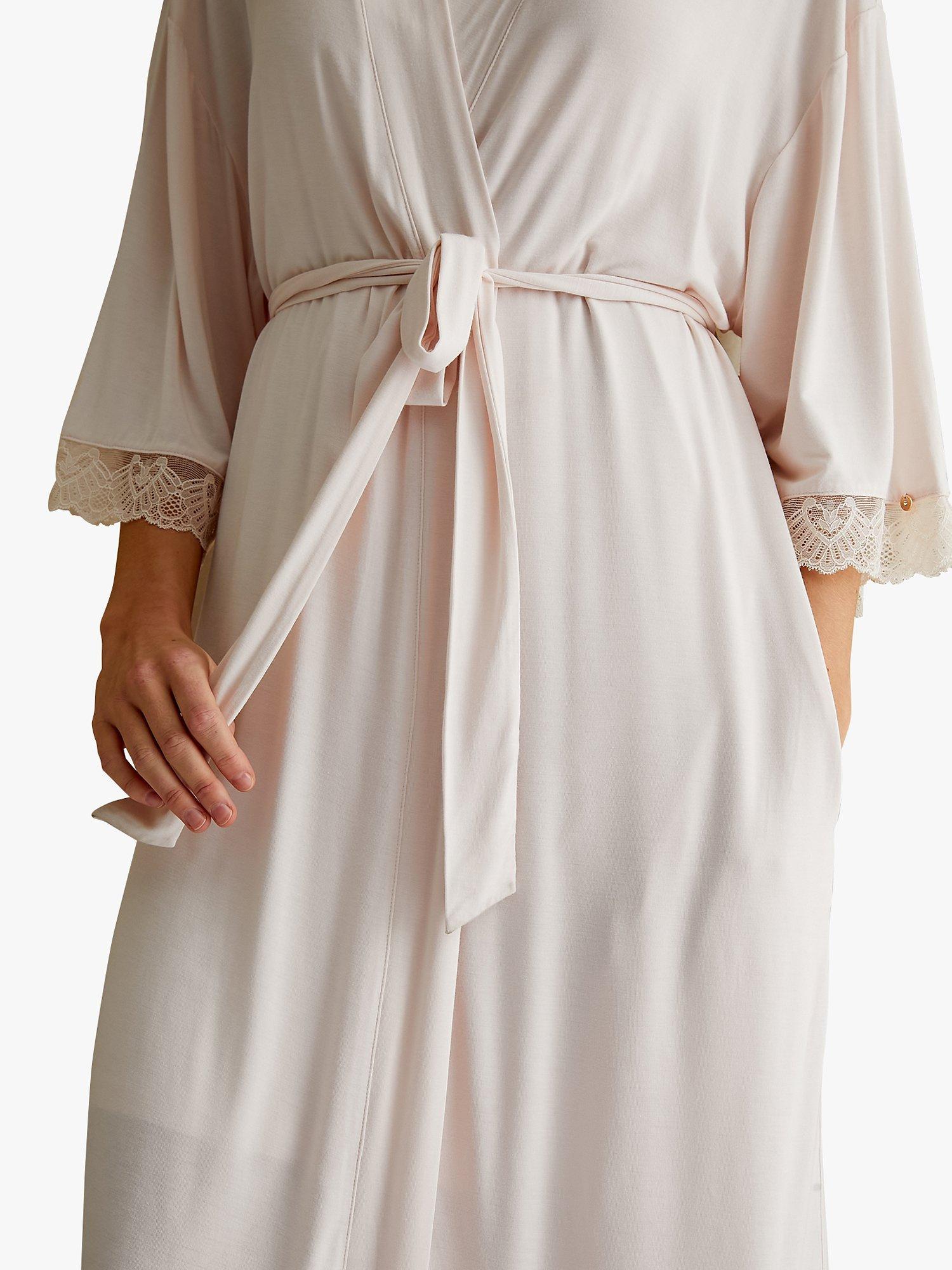 Product image 2 of 5, which shows Pretty You London Lace Trim Bamboo Kimono Robe, Powder Puff, S-M