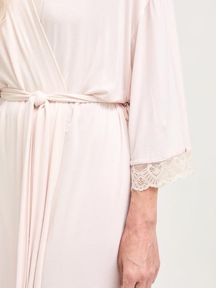 Pretty You London Bamboo Lace Kimono Robe - view 2, Powder Puff