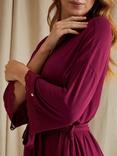 Pretty You London Lace Trim Bamboo Kimono Robe, Bordeaux