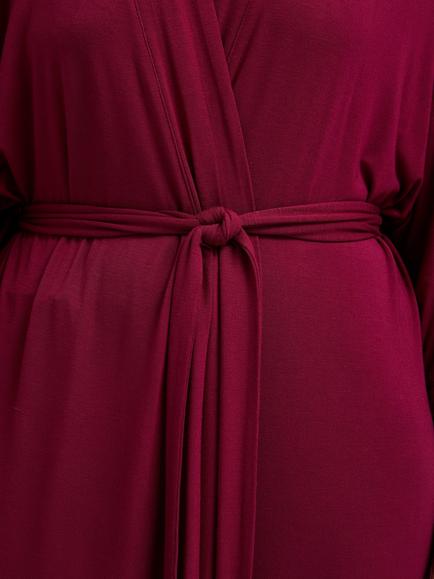 Pretty You London Bamboo Lace Kimono Robe - view 2, Bordeaux
