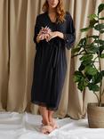 Pretty You London Bamboo Lace Kimono Robe, Raven