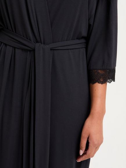 Pretty You London Bamboo Lace Kimono Robe - view 2, Raven