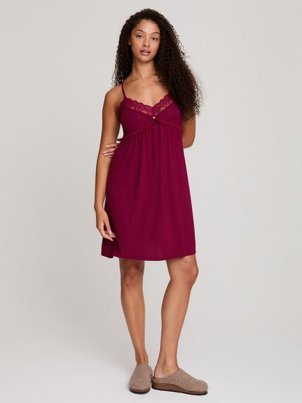 Pretty You London Bamboo Lace Chemise Nightdress, Bordeaux