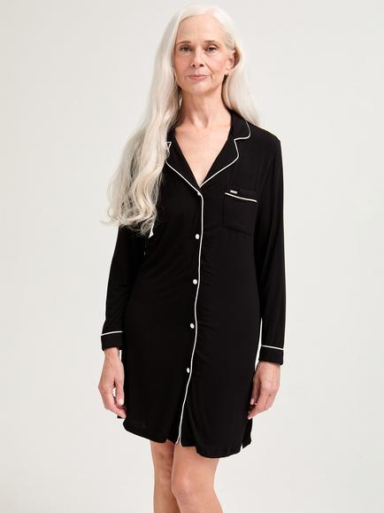 Pretty You London Piping Trim Bamboo Nightshirt, Black