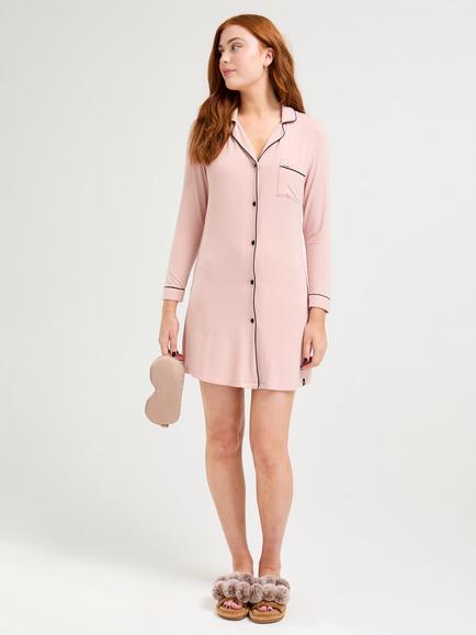 Pretty You London Piping Trim Bamboo Nightshirt, Pink