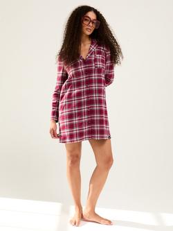 Pretty You London Brushed Cotton Plaid Nightshirt, Bordeaux, Bordeaux