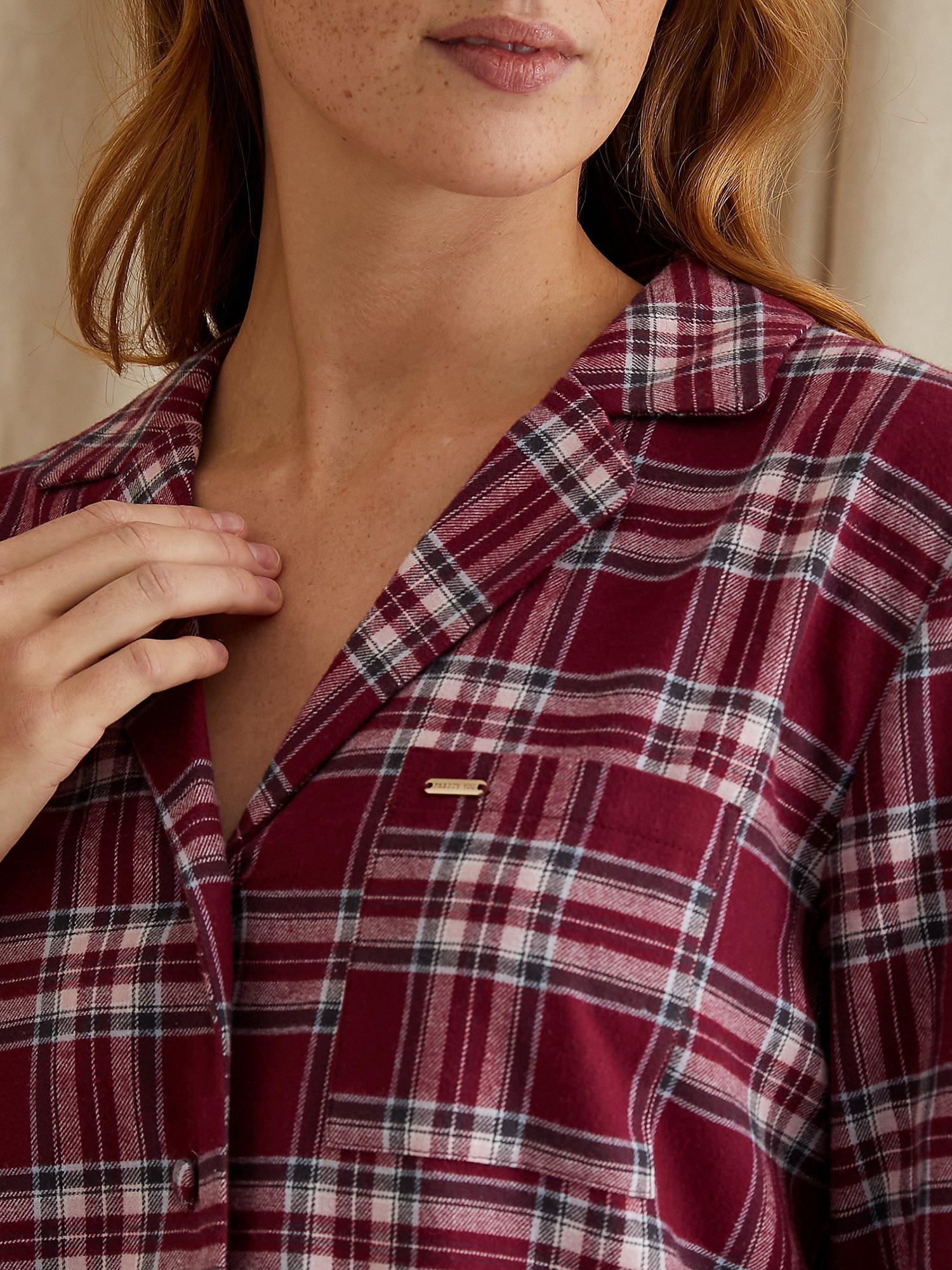 Product image 3 of 8, which shows Pretty You London Plaid Brushed Cotton Pyjama Set, Bordeaux, 8-10