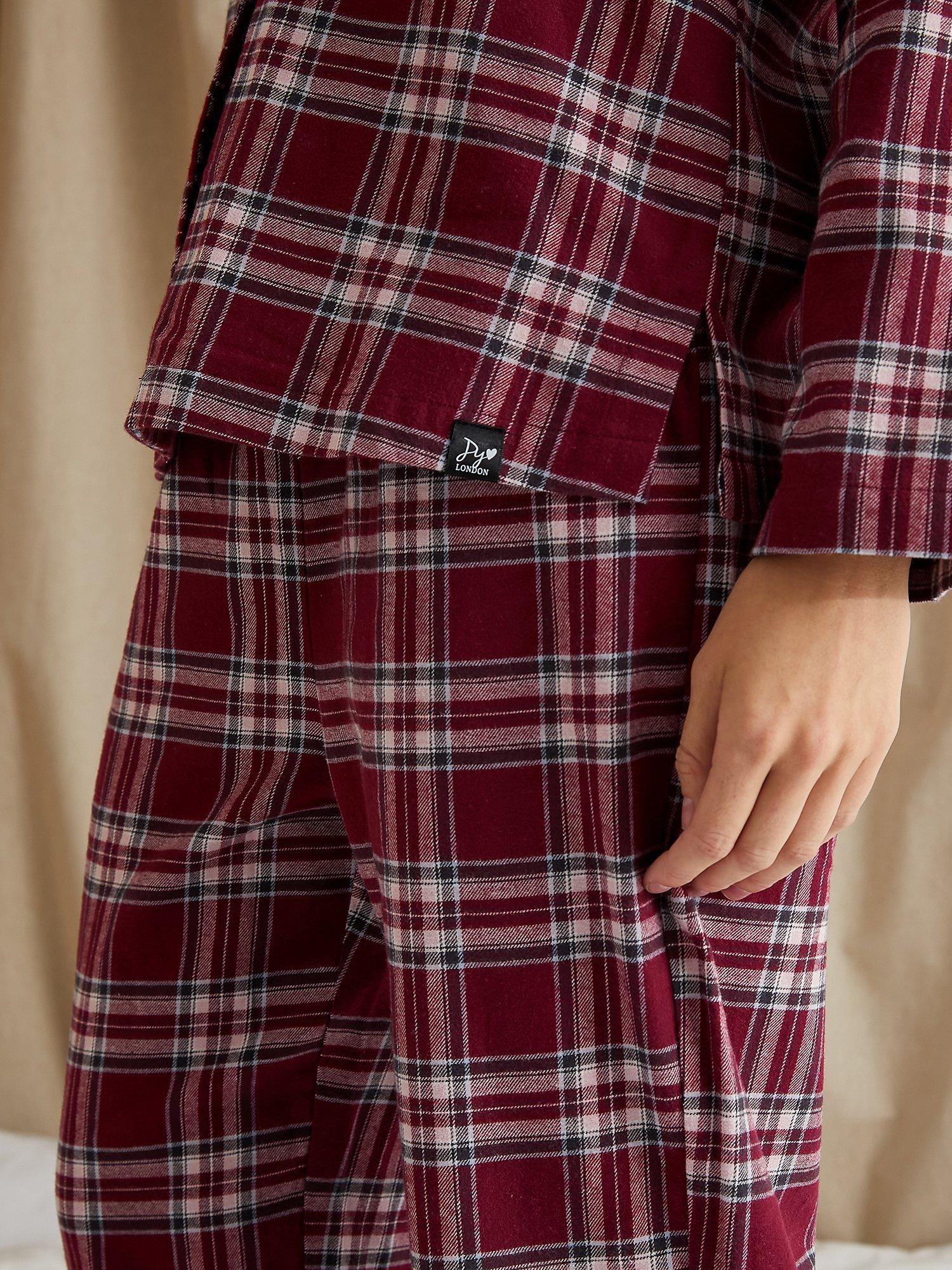 Pretty You London Plaid Brushed Cotton Pyjama Set, Bordeaux, 10-12