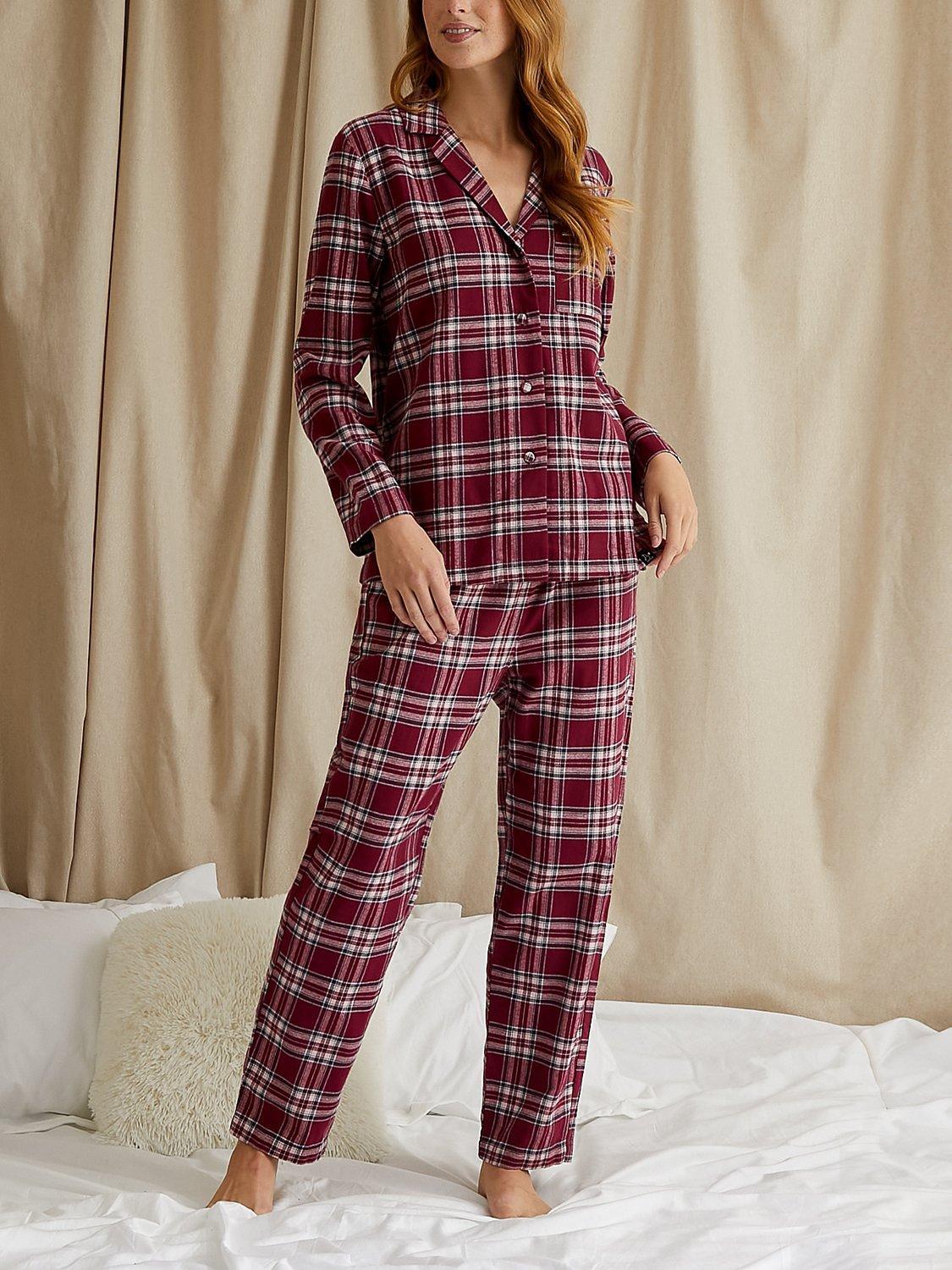 Pretty You London Plaid Brushed Cotton Pyjama Set, Bordeaux, 10-12