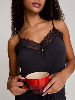 Pretty You London Bamboo Lace Cami Cropped Trouser Pyjama Set - view 2, Raven