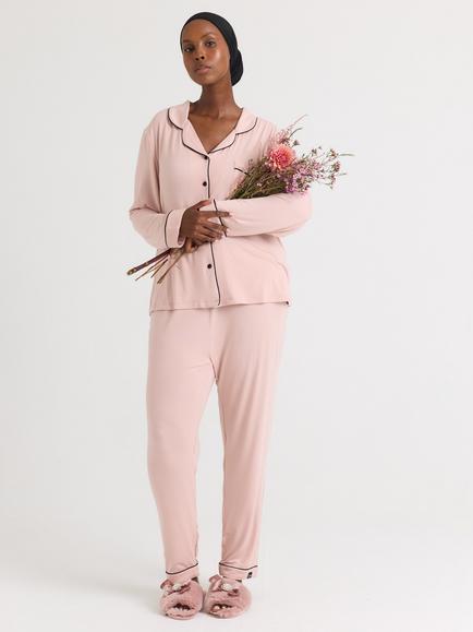 Pretty You London Bamboo Long Pyjama Set, Pink