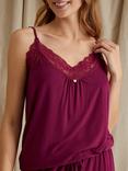 Pretty You London Lace Bamboo Cami Cropped Trouser Pyjama Set, Bordeaux