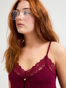 Pretty You London Lace Bamboo Cami Cropped Trouser Pyjama Set - view 2, Bordeaux