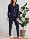 Pretty You London Piping Trim Bamboo Pyjamas, Midnight
