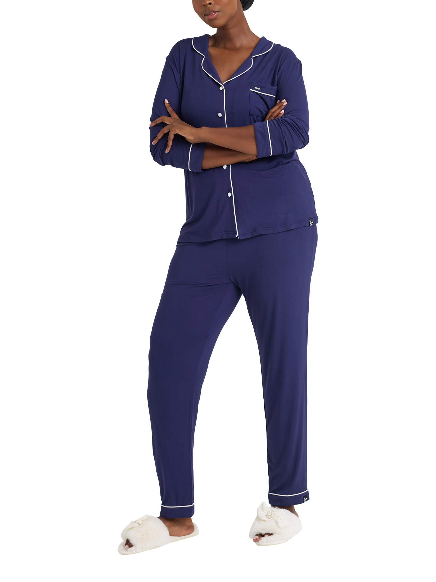 Product image 5 of 7, which shows Pretty You London Bamboo Long Pyjama Set, Midnight, 8