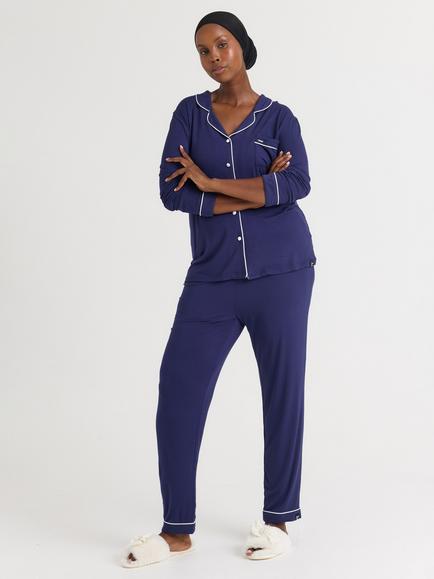 Pretty You London Bamboo Long Pyjama Set, Midnight