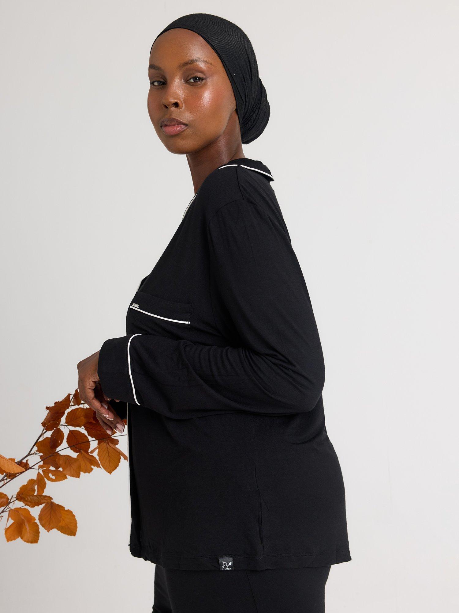 Product image 5 of 7, which shows Pretty You London Bamboo Long Pyjama Set, Black, 8