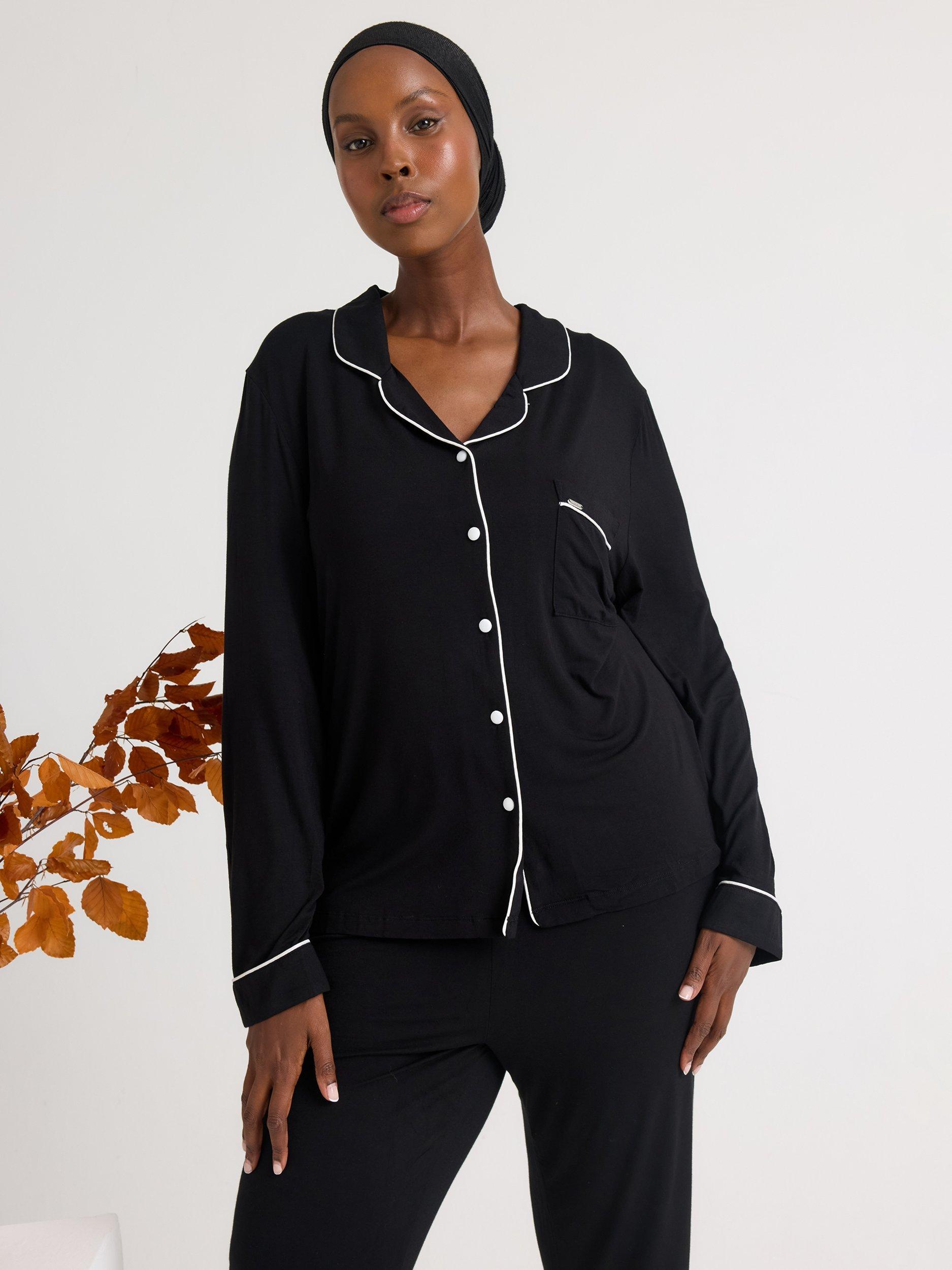 Product image 6 of 7, which shows Pretty You London Bamboo Long Pyjama Set, Black, 8