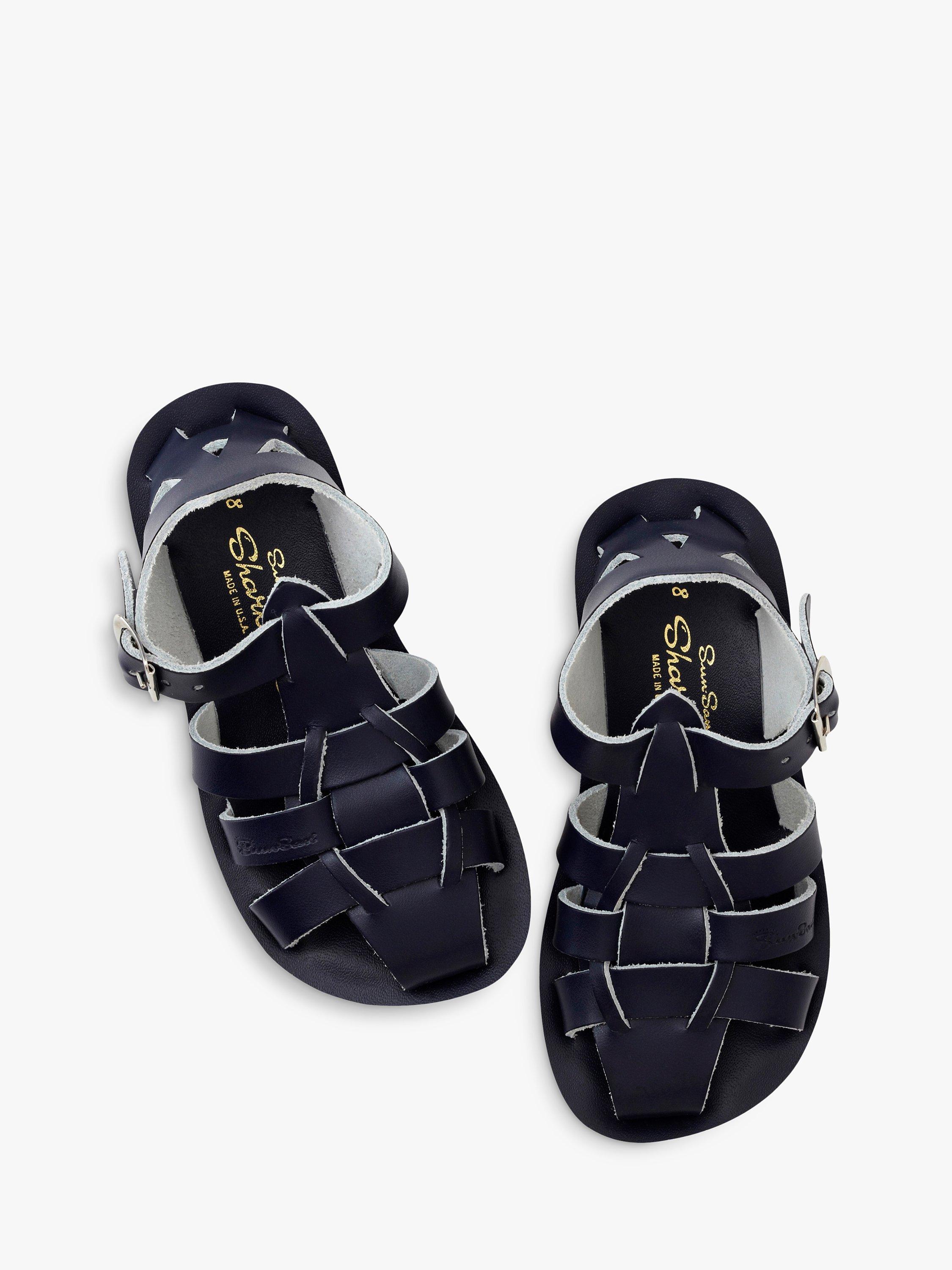 Salt-Water Kids' Water-Resilient Leather Shark Sandals, Navy, 9 Jnr