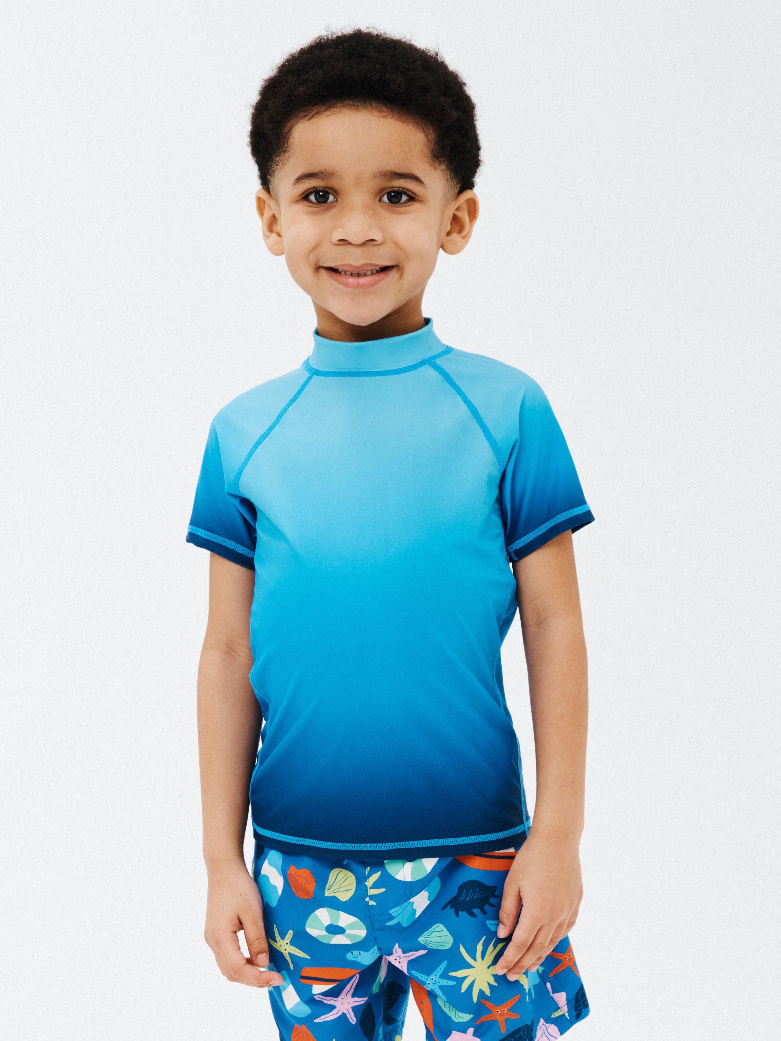 John Lewis Kids' Ombre Short Sleeve Swim Rash Vest, Blue
