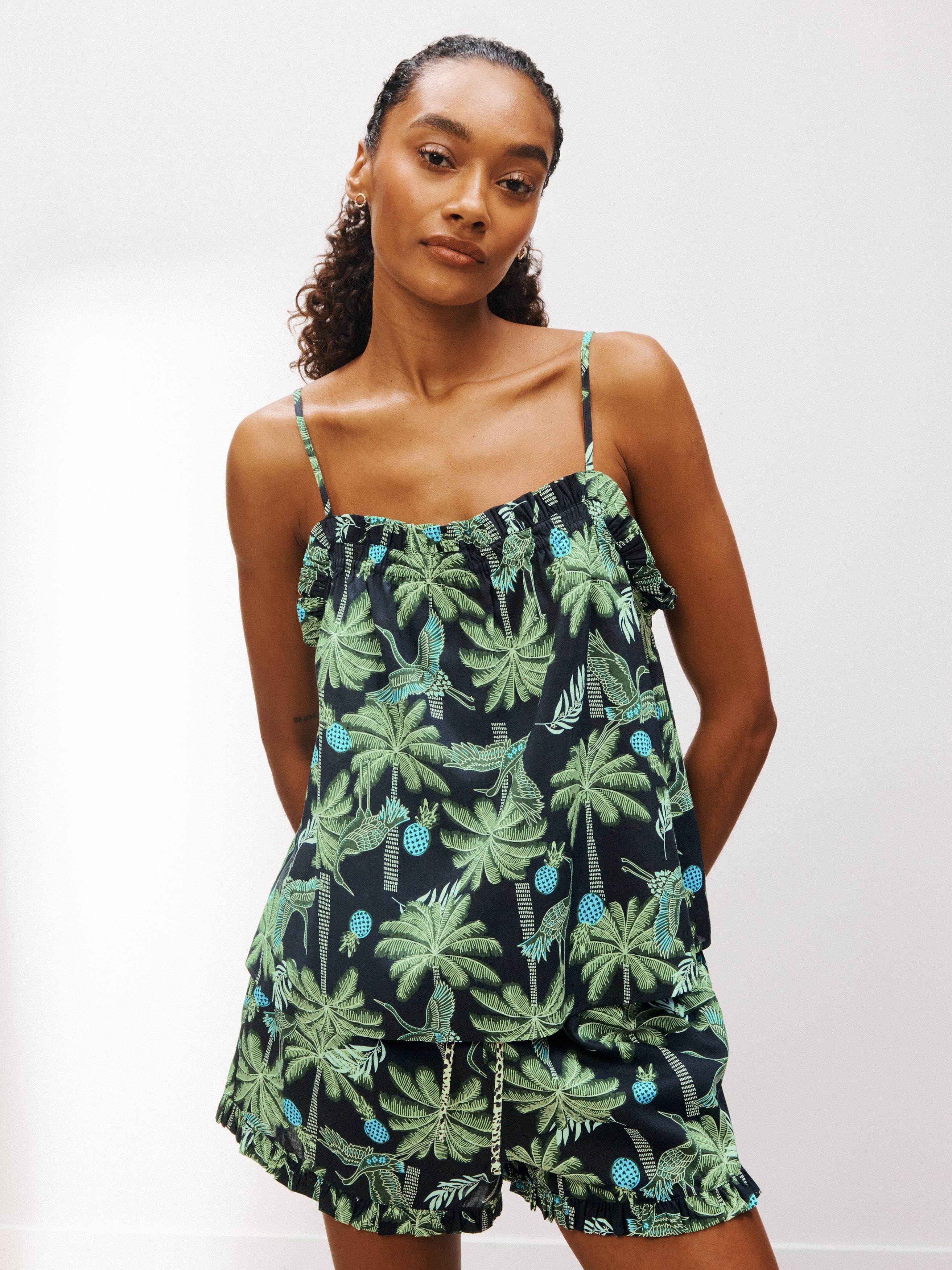 AND/OR Tropical Crane Camisole Pyjama Top, Green