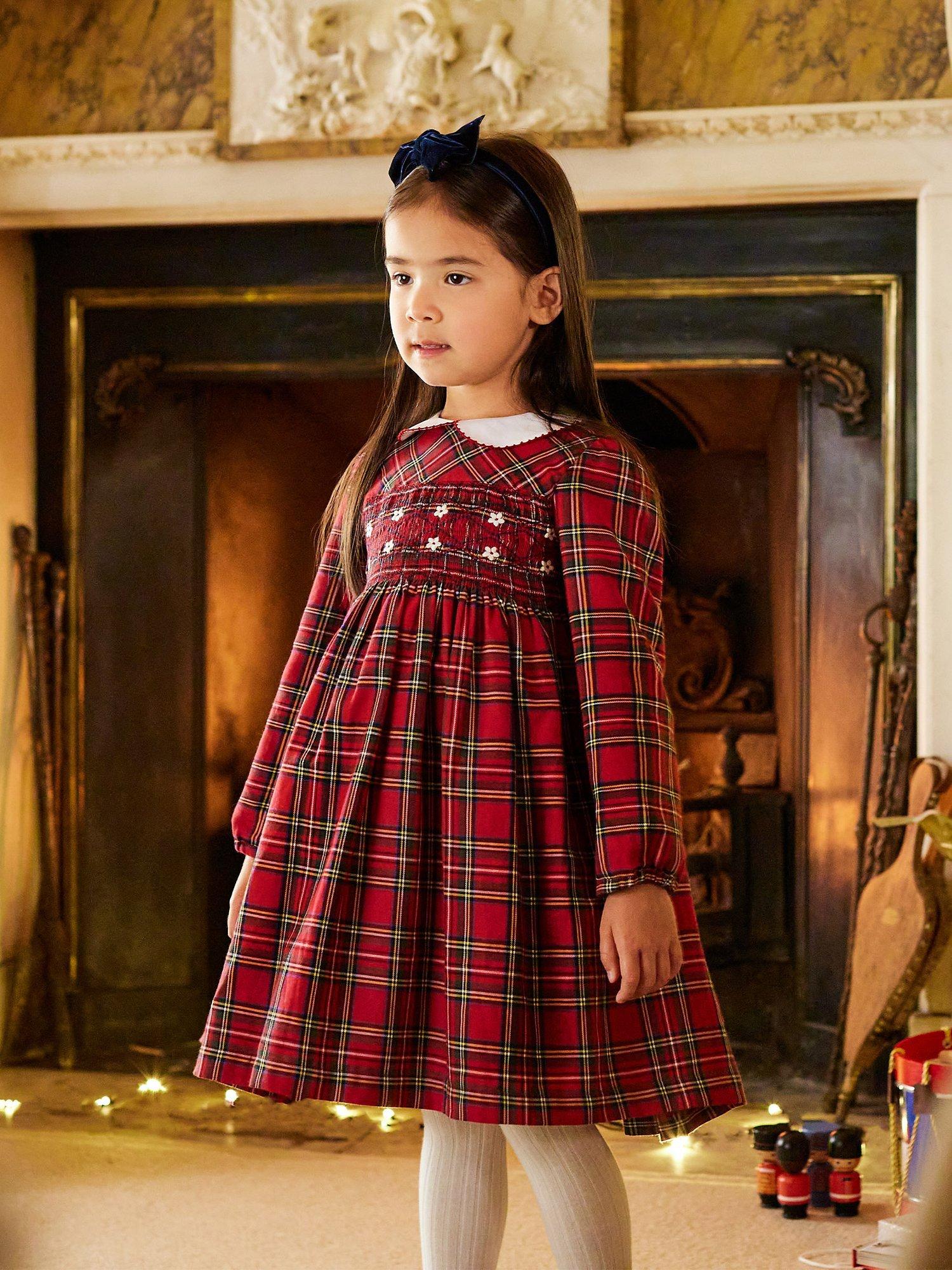 Trotters Kids' Charlotte Tartan Smocked Dress, Red