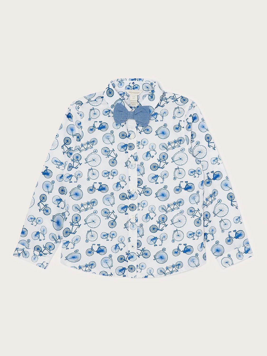Monsoon Kids' Bike Print Bow Tie Shirt, Ivory