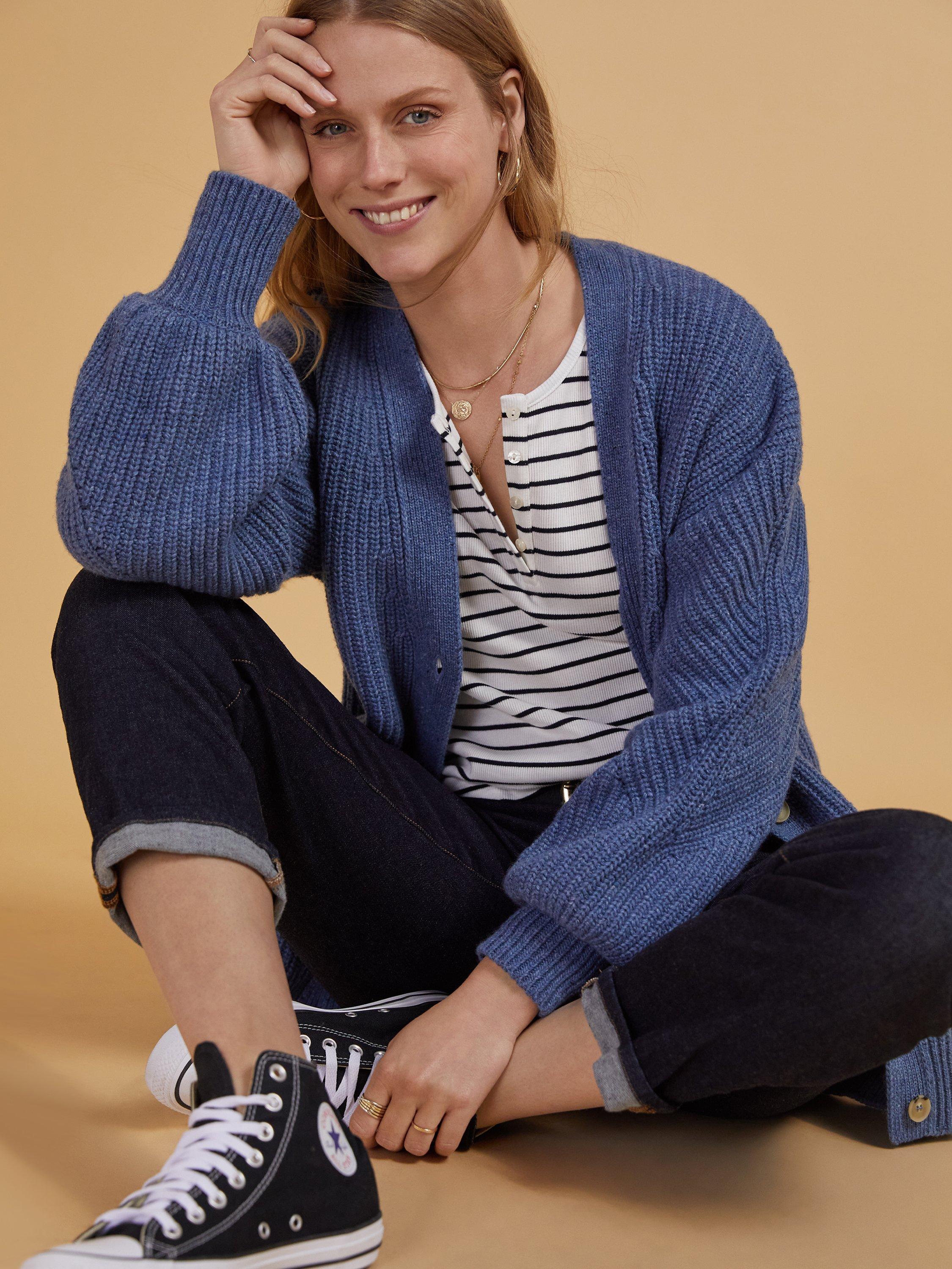Baukjen Rebecca Recycled Wool Cardigan, Indigo Fleck