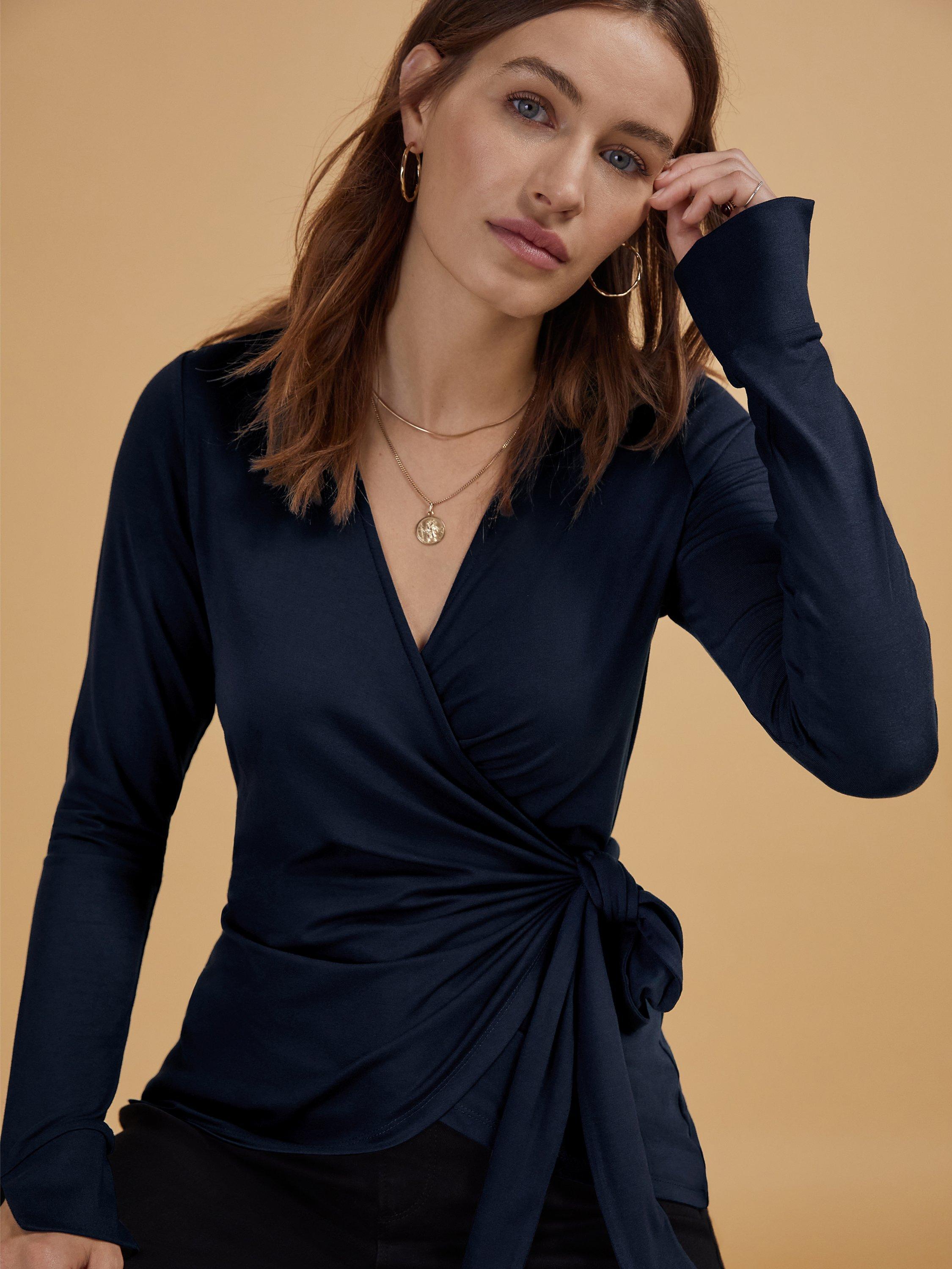 Baukjen Jo Plain Wrap Long Sleeve Top, Deep Indigo