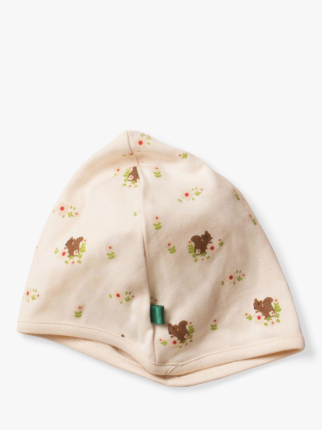 Little Green Radicals Baby Squirrel Print Hat, Cream