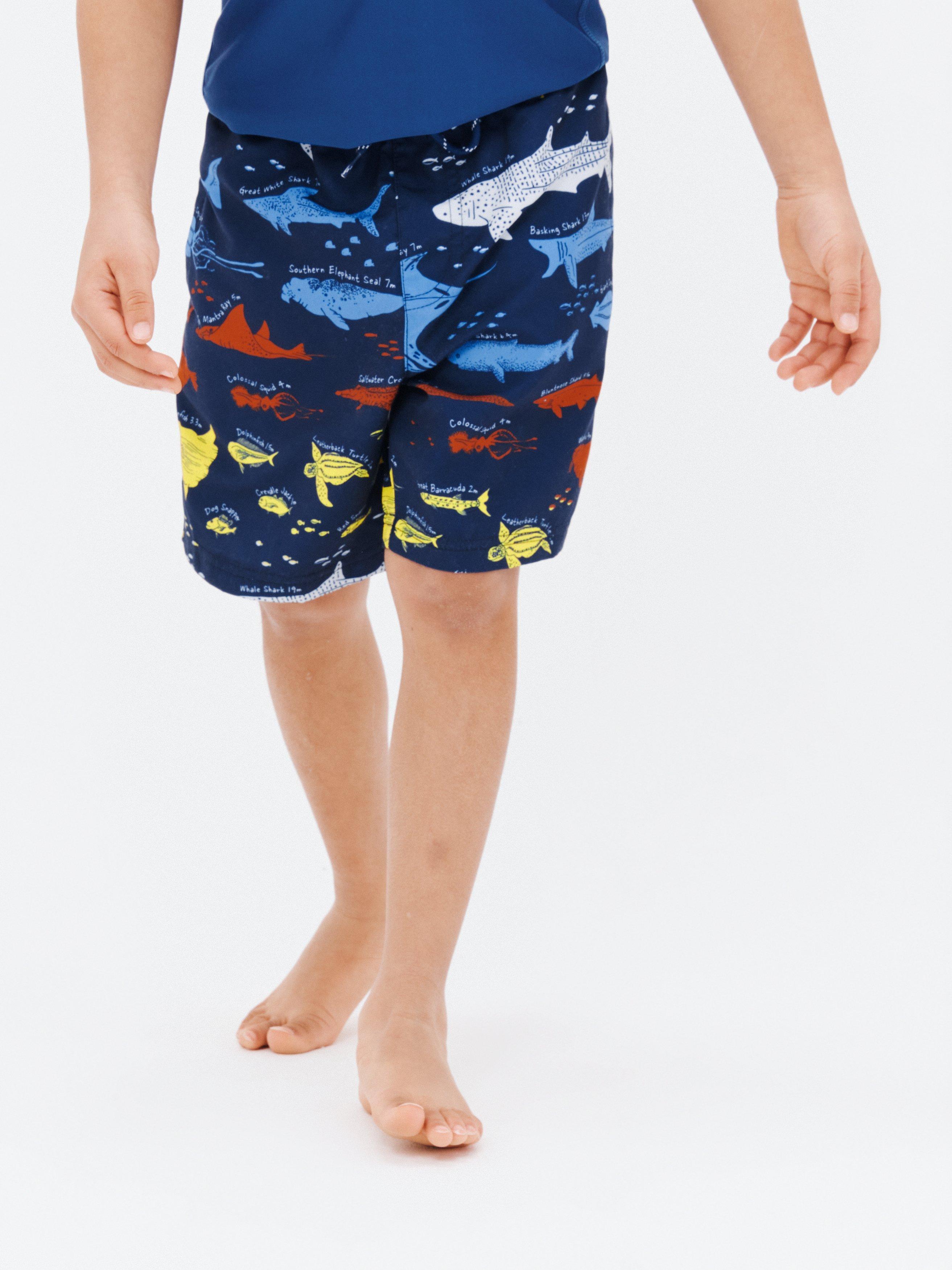 John Lewis Kids' Sealife Print Board Shorts, Blue/Multi