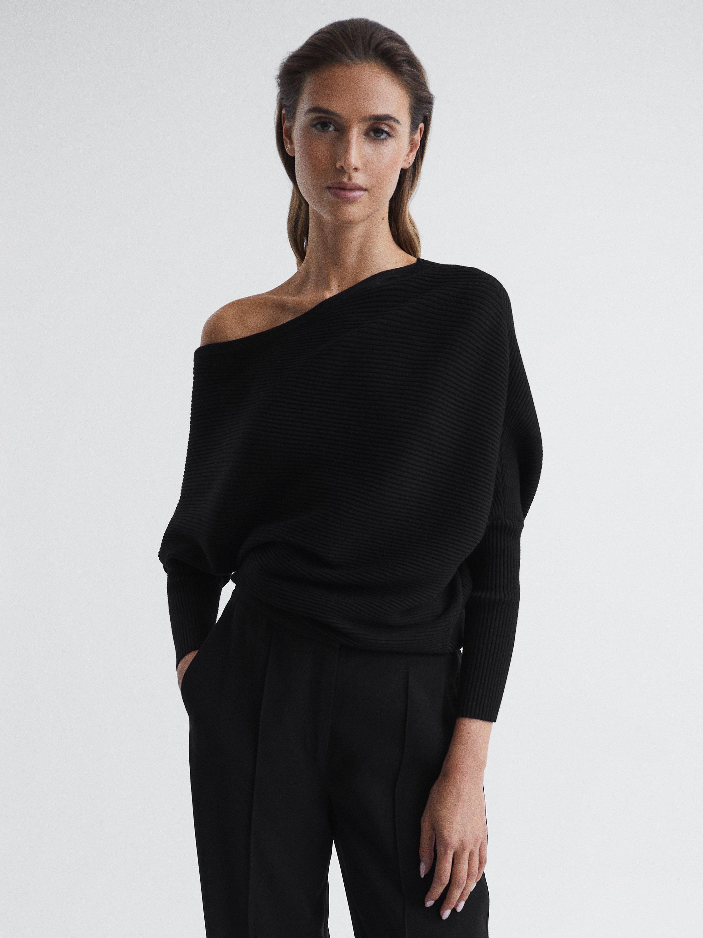 Reiss Lorna Ribbed Cold Shoulder Jumper Black