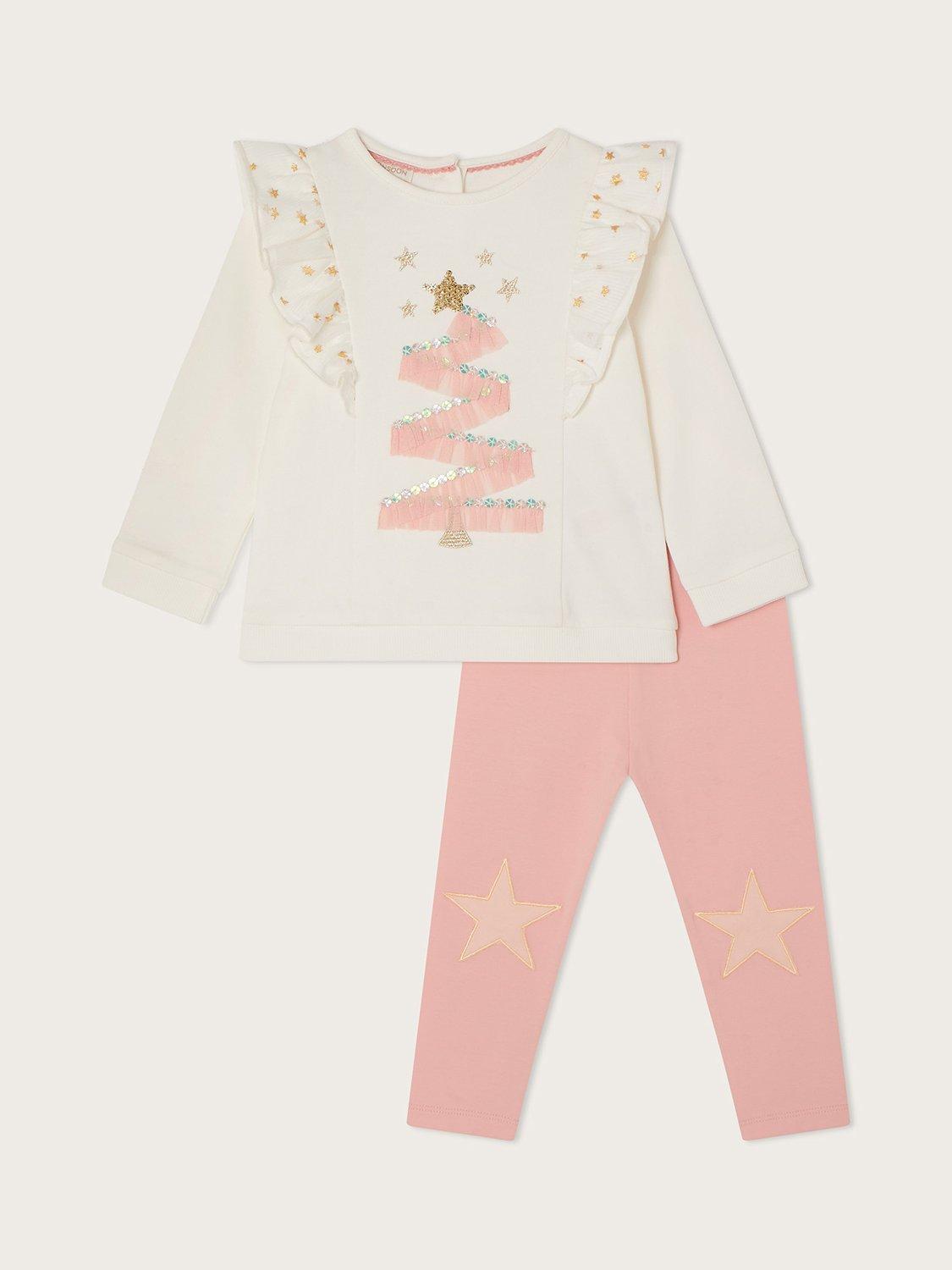 Monsoon Baby Christmas Tree Top & Leggings Set, Pink